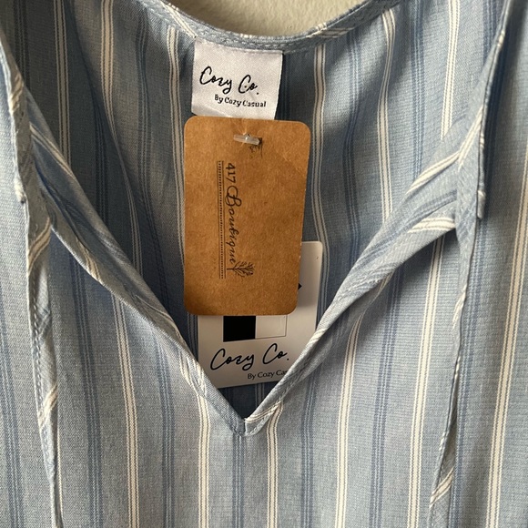 ✨SOLD✨Baby Blue Striped Tiered 3/4 Sleeve Cozy Co Dress Size L (L-XL Fit) NWT - Picture 8 of 9